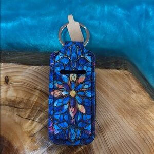 Blue Floral Keychain Chapstick Holder